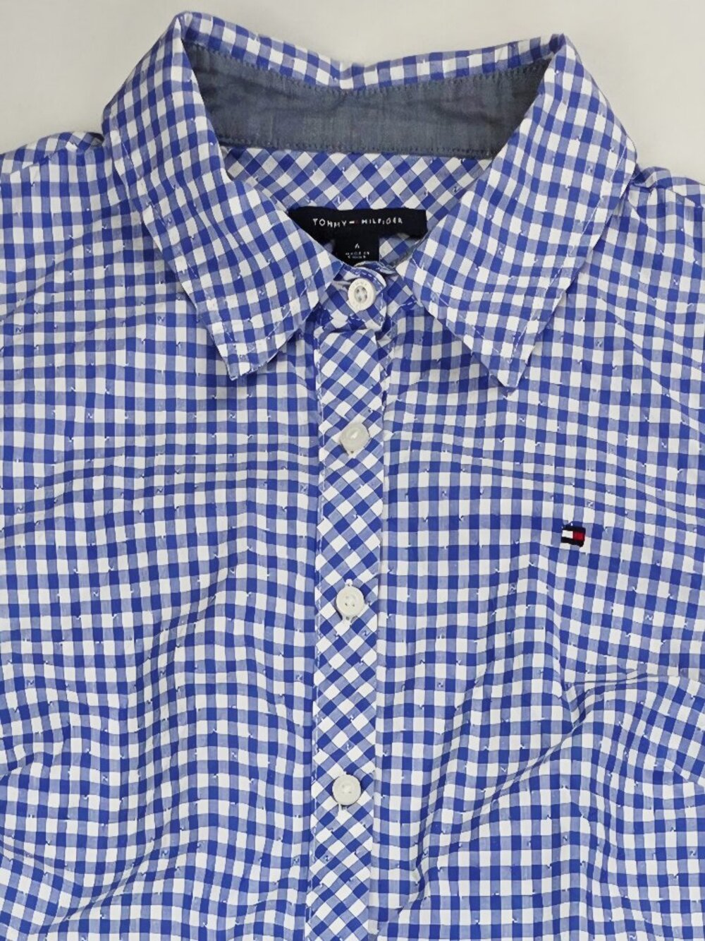 Tommy Hilfiger Womens Size 6 Blue White Check Sleeveless Belted Button Up Dress